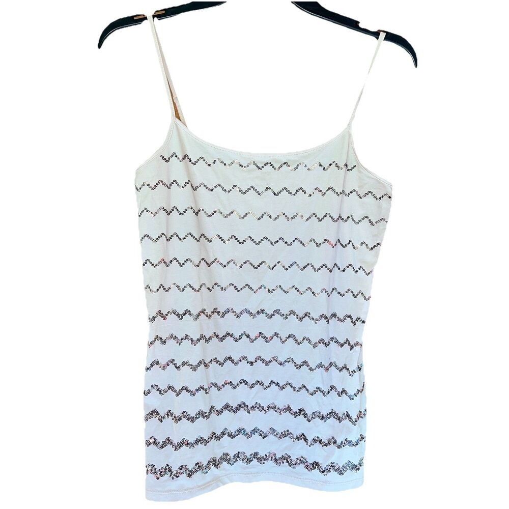 Loft Cami Tank Top Tan With Rose Gold Sequins Medium